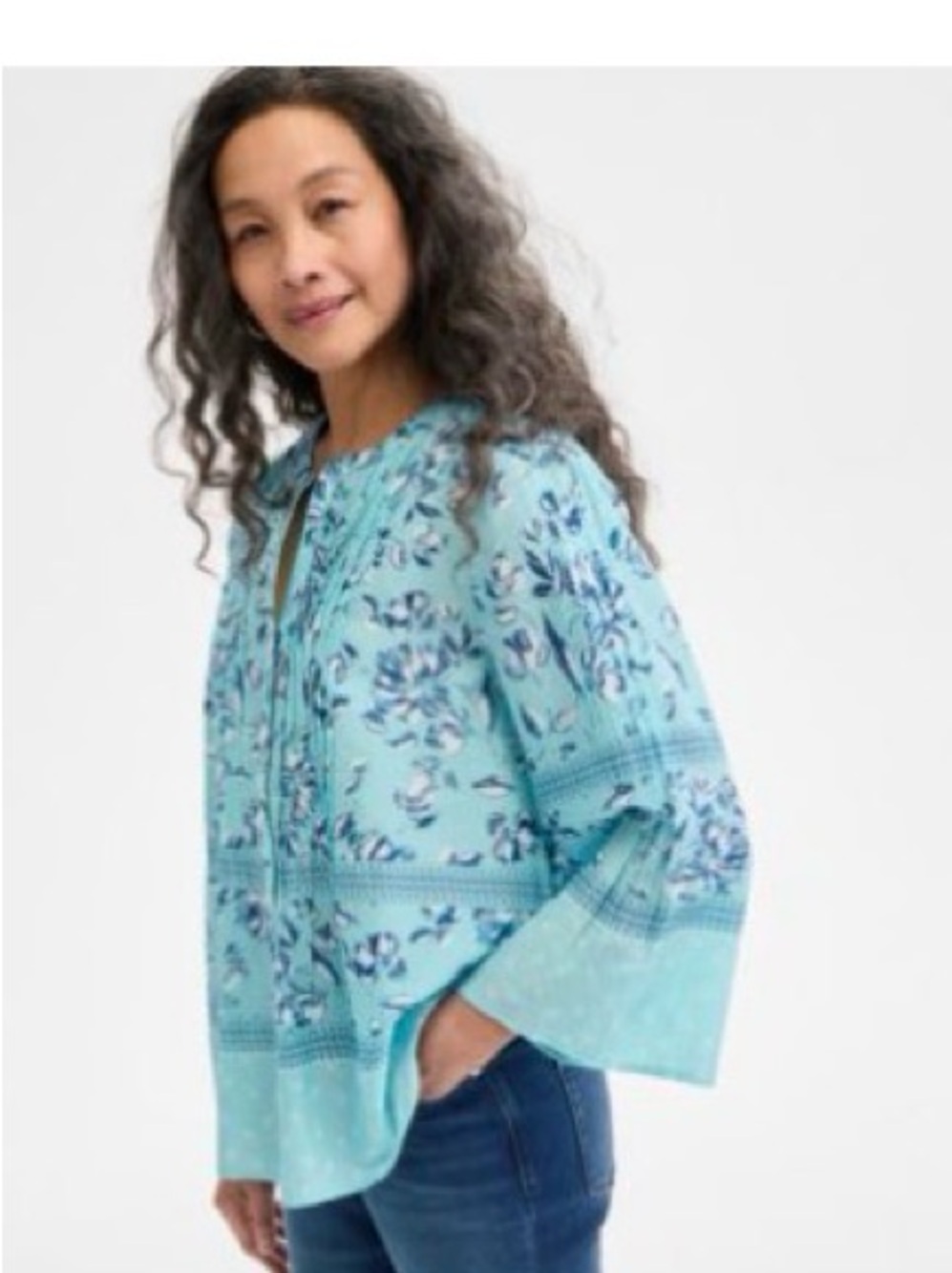 Women’s Light Blue Floral Peasant Top -